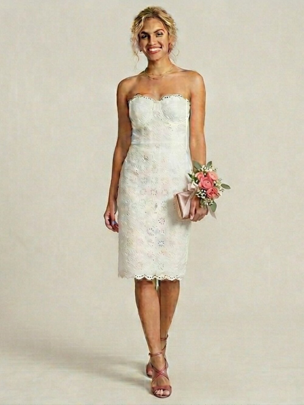 ​White House Black Market White Eyelet Lace Strapless Midi Dress Sheath Bridal 4